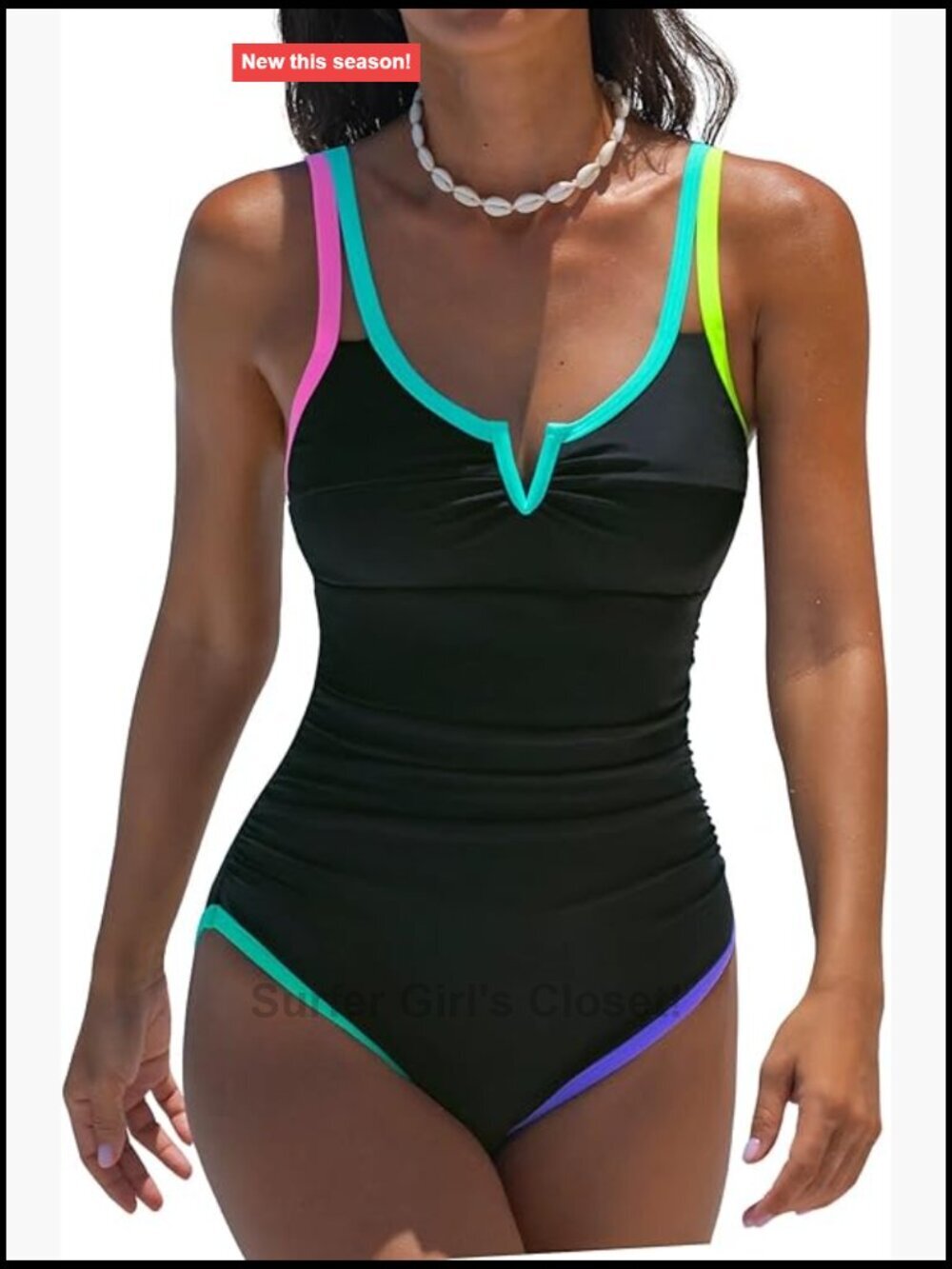 One Piece Swimsuit Women Tummy Control Shapewear Retro Neon Swim Suit